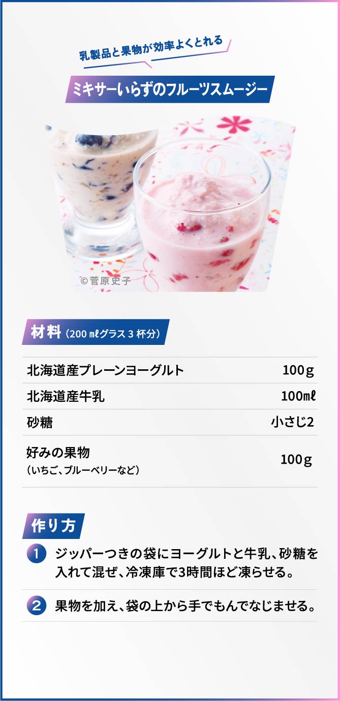 ミキサーいらずのフルーツスムージー/レシピ