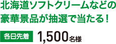 北海道ソフトクリームなどの豪華景品が抽選で当たる！各日先着1,500名様